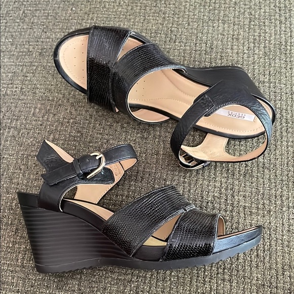 Geox Black Leather Women's Sandals (sz 39) - Picture 3 of 11